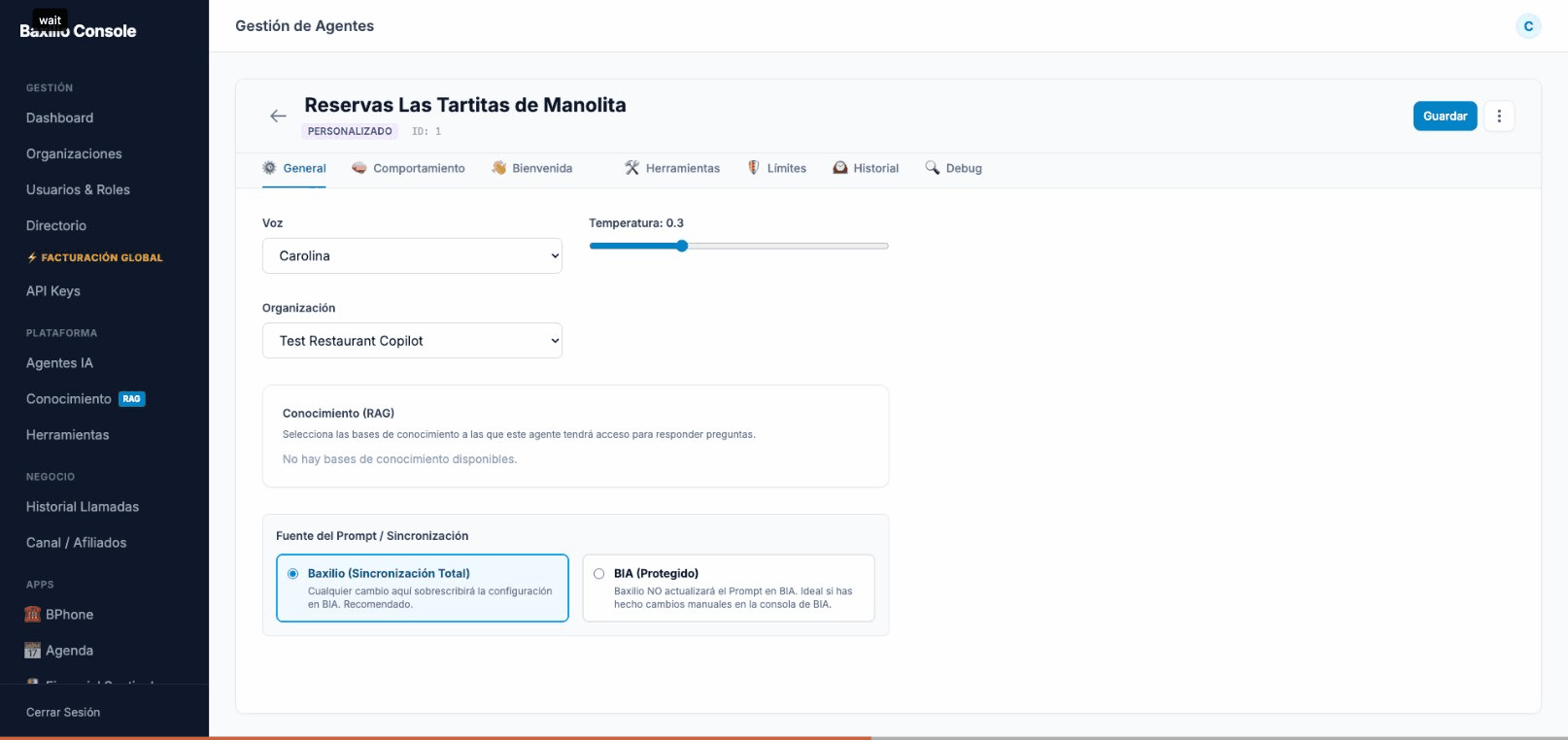 Configuración de agente IA